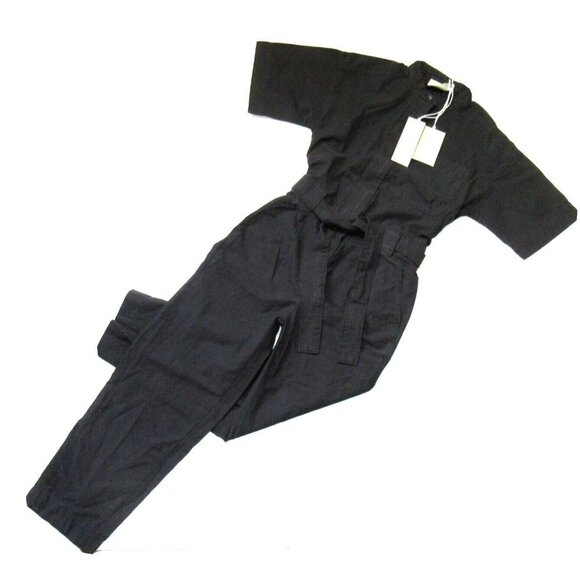 NWT Everlane The Fatigue Short-Sleeve Jumpsuit in Black Belted Cotton Utility 6